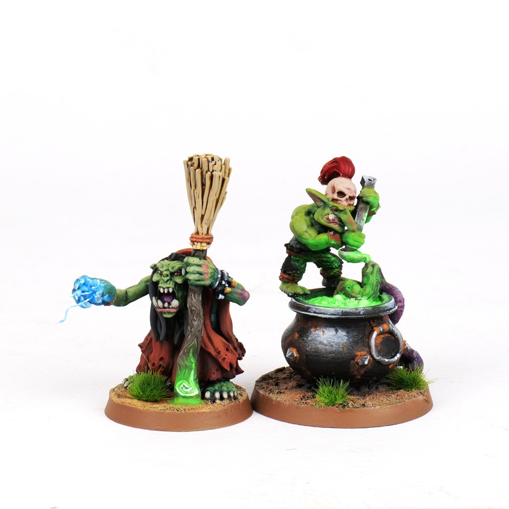Painted Orc Witch and Goblin Potion Stira with a bubbling green cauldron